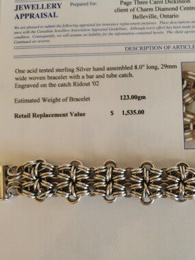 Sterling Silver Byzantine Link Chain Bracelet with Appraisal